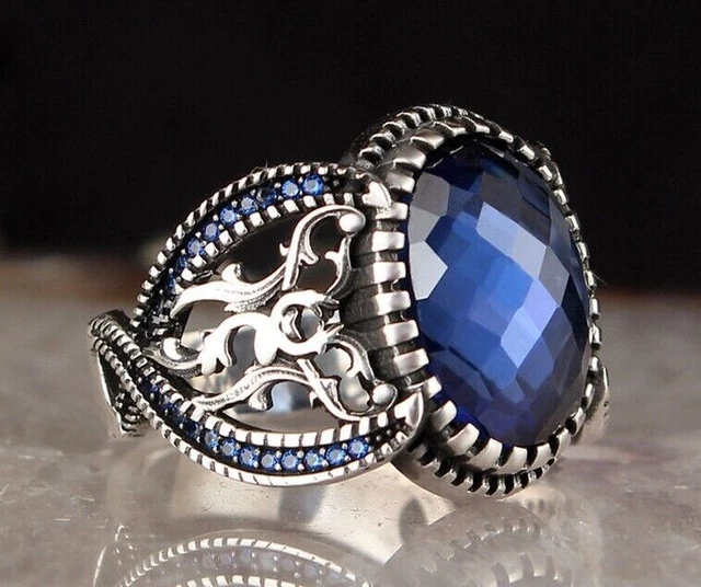 Bague saphir pour homme Bague pour homme faite à la main Bague en argent...