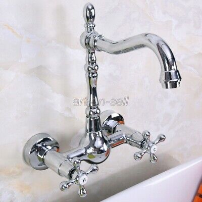 Polished Chrome Brass Kitchen Bathroom Basin Sink Mixer Tap Wall Mount Faucet