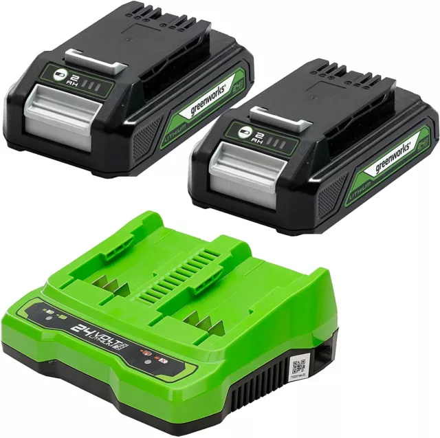 24V Pila & Cargador Kit de Inicio Greenworks GSK24B2X 2x2Ah Batería & 4A Dual-Sl