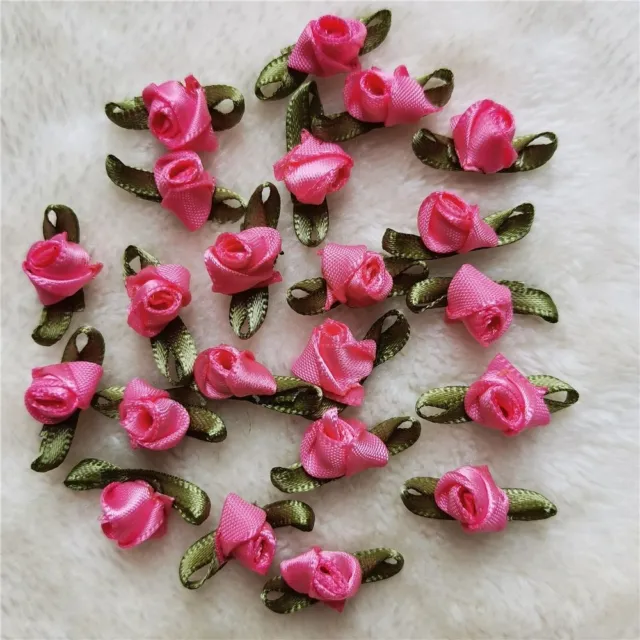 Artificial Rose Flowers Appliques Satin Ribbon Applique Sewing Supplies 100-500p