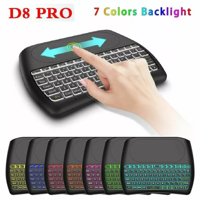 D8 Wireless Mini Keyboard With Touchpad LED Backlit For Smart TV Android Box PC