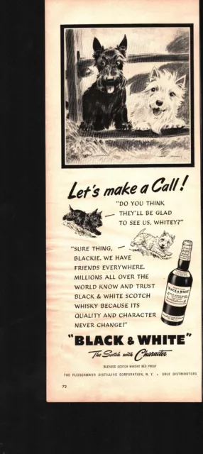 1954 Black & White Scotch whiskey Scottish terrier dogs make a call  ad b5