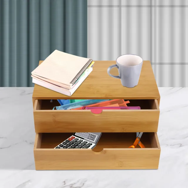 Bamboo Desk Organizer Drawers Tabletop Storage Box for Office Home Organization