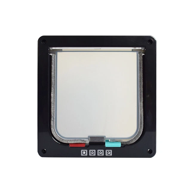 Puerta con solapa para mascotas perro seguridad 4 vías bloqueo control dirección puerta para mascotas (Negro M)