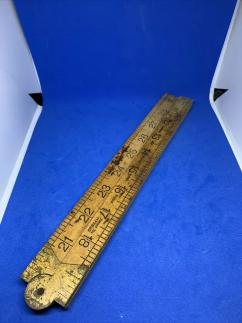 Vintage boxwood & brass 4 fold 36" 1m rule ruler No 1162 by Rabone Chesterman