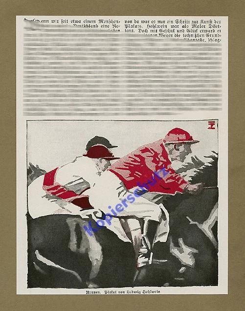 Plakatmaler Ludwig Hohlwein Pferde Galopprennen Jockey Reitsport Reklame 1925