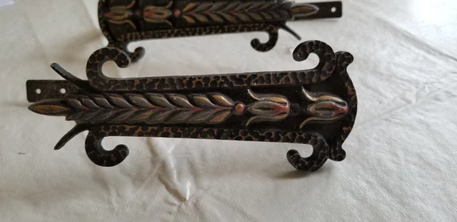 Pr Antique Art Deco Victorian Metal Curtain Drapery Tie Back Holders Hooks 2