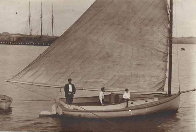 1890's Providence Rhode Island Catboat Sailboat Cat Boat 3-Masted Ship