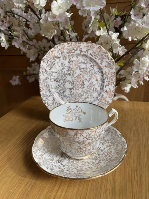 Vintage Belfour royal crown Tea Set trio gold floral tea cup saucer & side plate