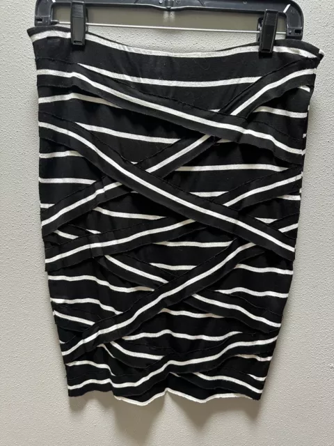 Bailey 44 Womens Medium Black White Striped Tiered Pencil Skirt Stretch Bodycon