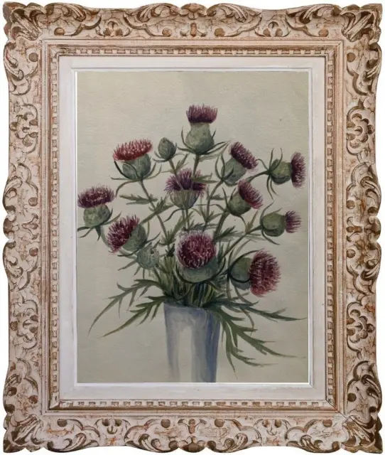 Suzanne PROVOT (1931-2022) Superbe Peinture Bouquets de Fleurs Les Chardons (85)