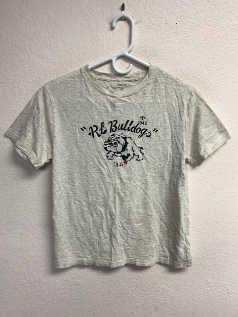 Polo Ralph Lauren Boy's T-Shirt Size Medium Gray "RL BULLDOGS" Graphic Tee Logo