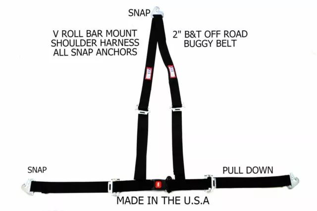 Rjs  2" Buggy Off Road Snap In Seat Belt 3 Point B&T V Harness Black 4001901