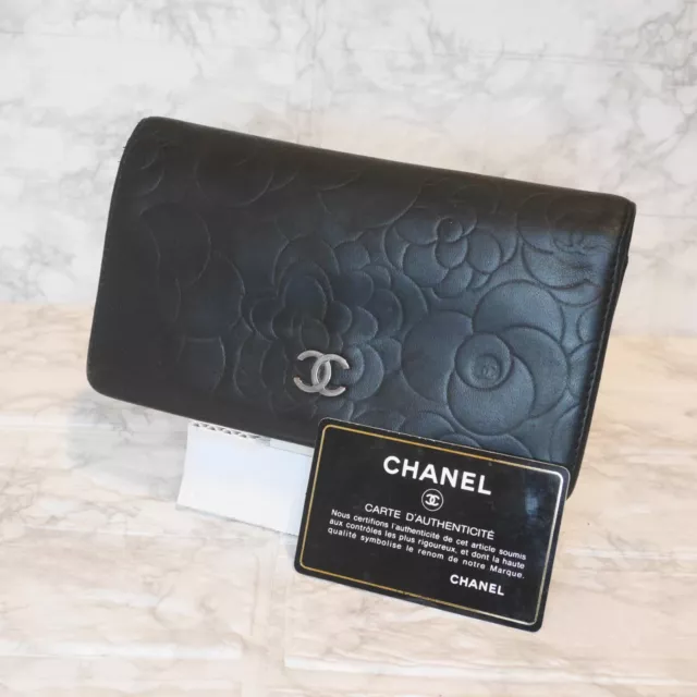 CHANEL CAMELLIA Leather Long Bifold Wallet from japan 0192 $218.00 ...