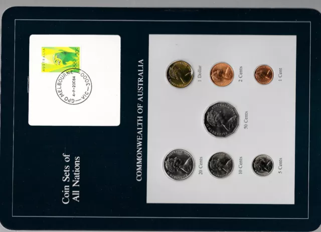 Coin Sets of All Nations Australia w/card $1,50,20,10,5,2,1 cents 1984 UNC