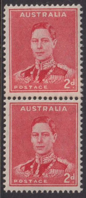 AUSTRALIA  - 1938 KGVI 2d RED Coil Join Pair  SG 184a MNH Cv £350* [E3197]