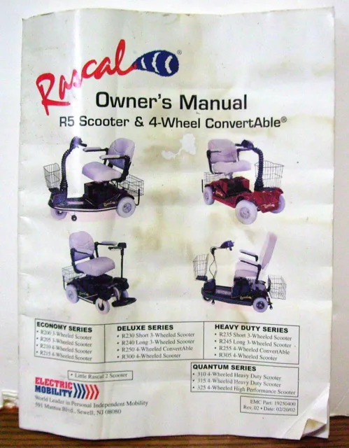 Rascal Owner's Manual R5 Scooter $ 4-Wheel Convertable Used