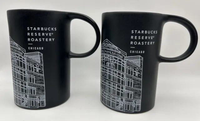 Starbucks Reserve Roastery Chicago Black 4.5" 10 Oz Ceramic Coffee Mug Rare (2)