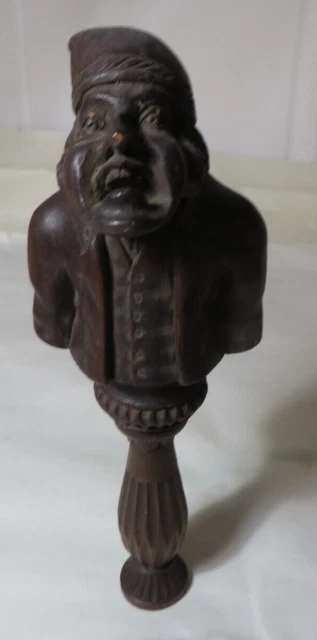 1800'S French Hand Carved Screw Type Wooden Hazlenut Nutcracker From Chamonix