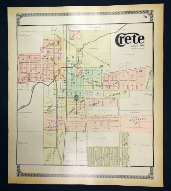 1910 Plat Map Town of Crete Will County Illinois Wood's Sub C. Tatge Schrage