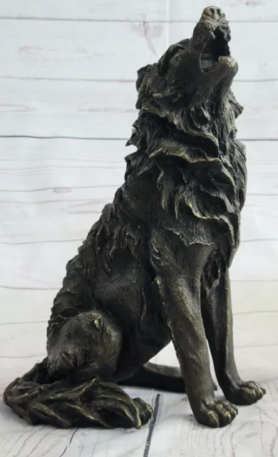 Large Howling Wolf German Shepherd Bronze Sculpture Statue Figurine Figure Art