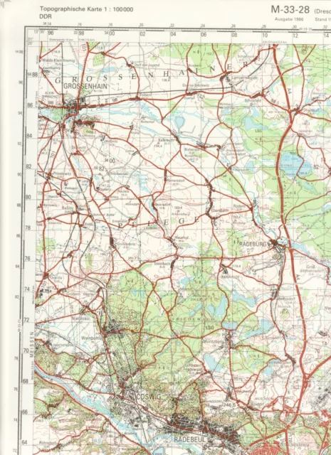 Landkarte mil. NVA 1987 VVS 1:100000 DRESDEN + Radeberg Großenhain Königsbrück