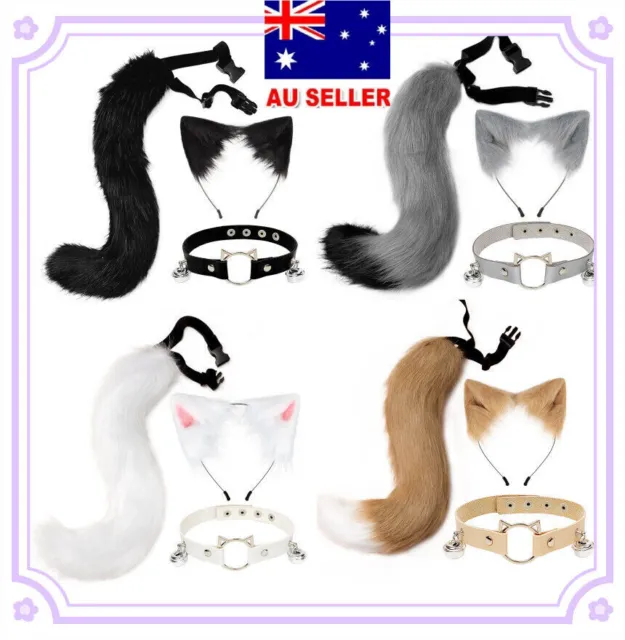 Simulation Cat Ears Tail Necklace Set Cosplay Props Plush Fox Ear Hair Hoop AU