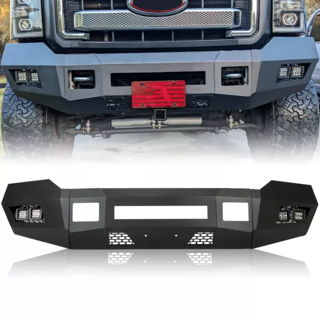For 2011-2016 Black Front Bumper w/ LEDs 2/4WD Ford F250 F350 Heavy Duty Steel