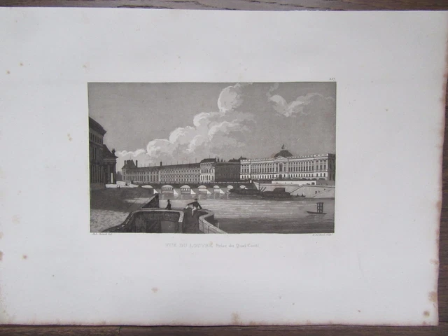 Gravure 1839 Paris Vue Du Louvre Quai Conti
