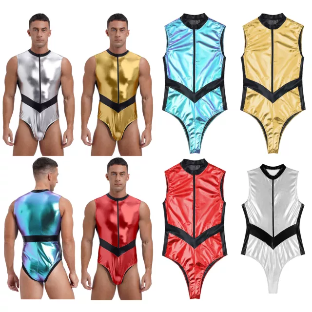 Mens Spaceman Sleeveless Leotard Party Bodysuit Slim Fit Costume Romper Sexy