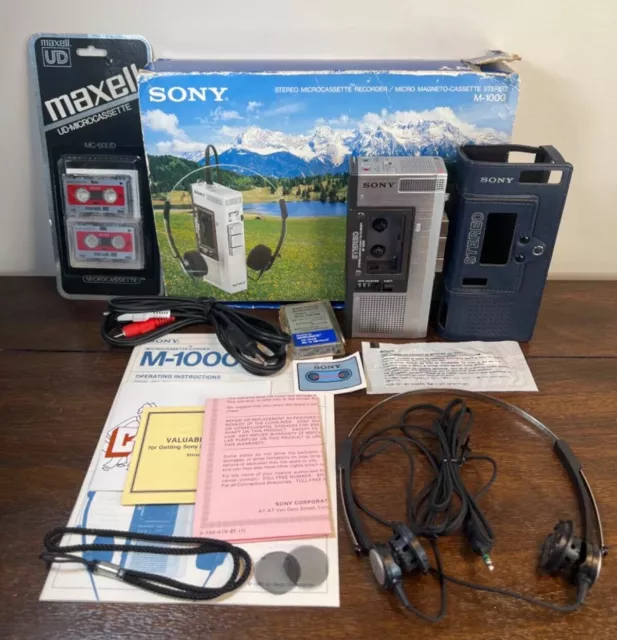 Sony M-1000 Stereo Microcassette Recorder In Original Box With Accessories READ