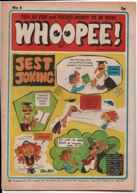 WHOOPEE comic. number 5,  6th April 1974. Shiver & Shake Buster Whizzer  & Chips