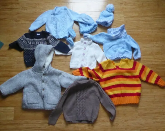 Newborn to 6-9 Months Bundle of Knitted Clothing - Jumpers Cardigan Jacket Hats 