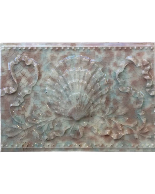 Antique Shell Seashell Glazed Ceramic Fireplace Tile Scallop Ribbon Decor