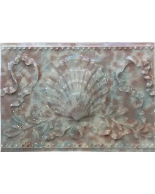 Antique Tile Shell Seashell Glazed Ceramic Fireplace Scallop Ribbon Home Decor