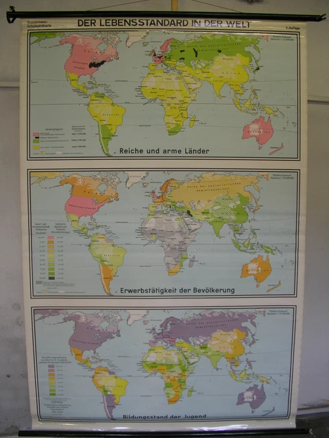 SCHULWANDKARTE WALL MAP School Map World Earth World Live Standard 1970 ...