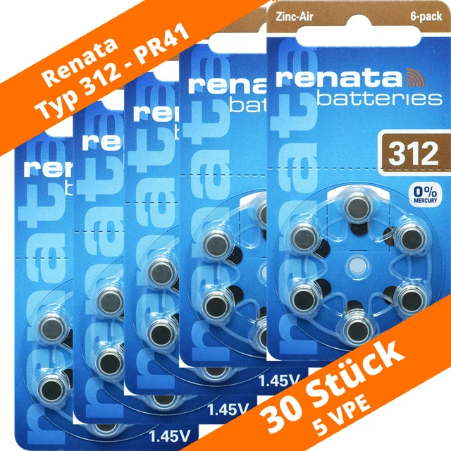 30 x Renata tipo 312 PR41 baterías de audífonos audífonos audífonos NUEVO marrón 5 x 6er 1,45V