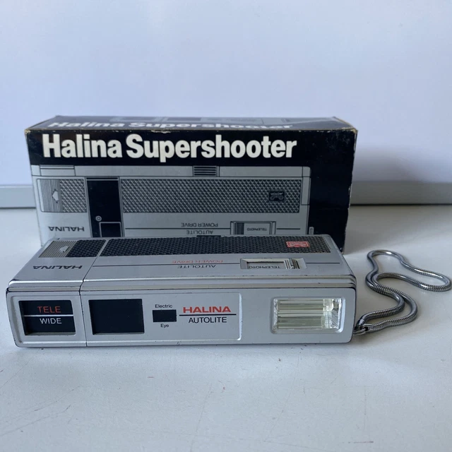 De colección Halina Supershooter 110 mm incorporado flash cámara de bolsillo teleflash en caja