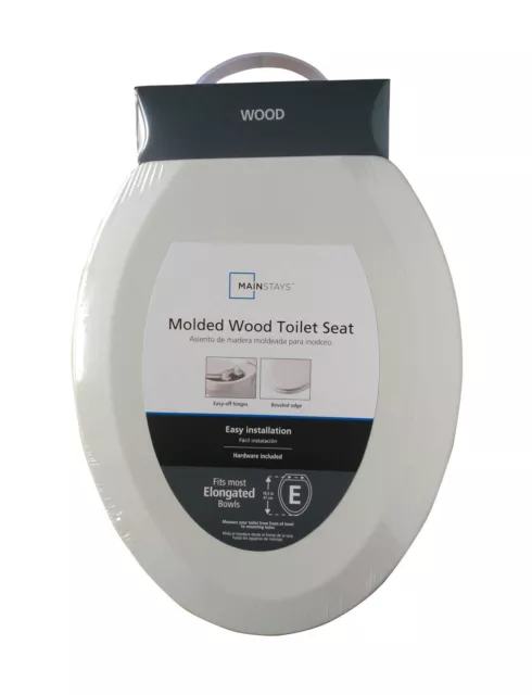 Elongated White Wood Toilet Seat, Easy Clean by Mainstays