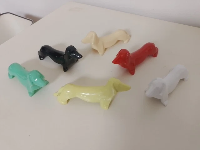 Lot de 6 Porte Couteaux En Verre Forme De Teckel / Chiens
