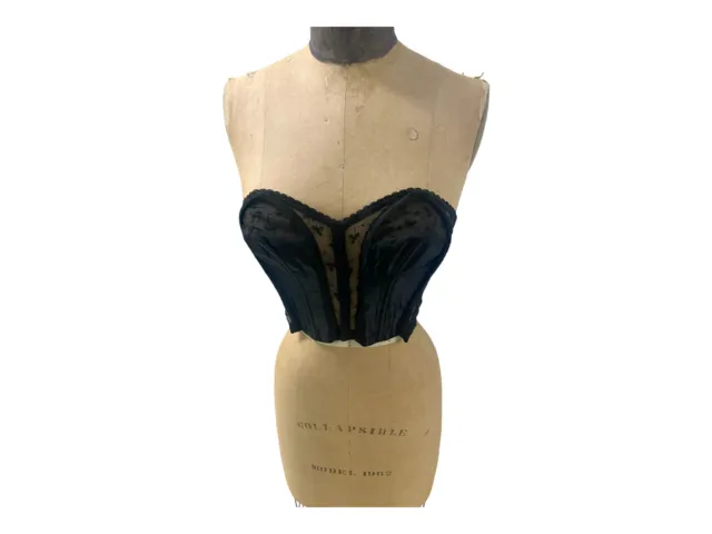 1950s Vintage Lady Marlene Caprice Black Nylon & Satin Bustier Corset Size 34B