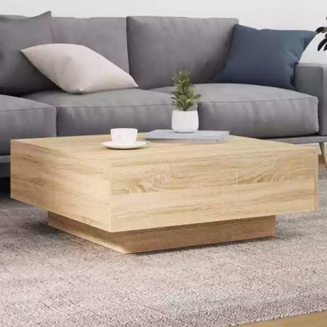 Modern Rustic Multicolor Coffee Table With LED Light Living Room 80cm Low