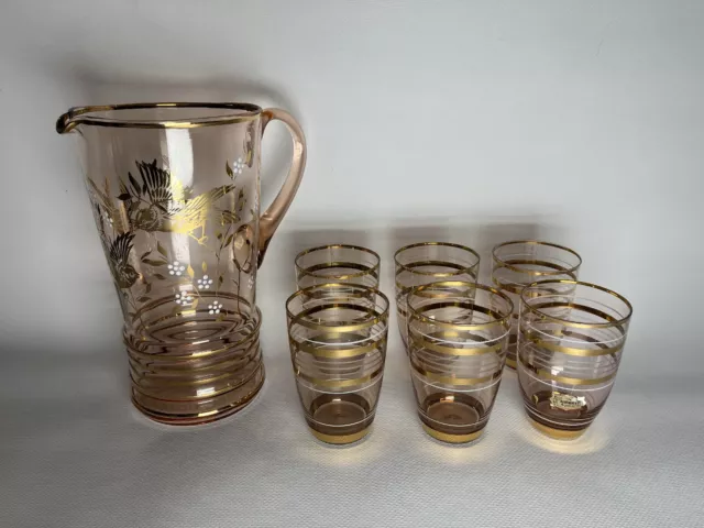 Bohemia Wein Saft Krug Karaffe + 6 Gläser Set Vintage 60er Jahre - Neuwertig