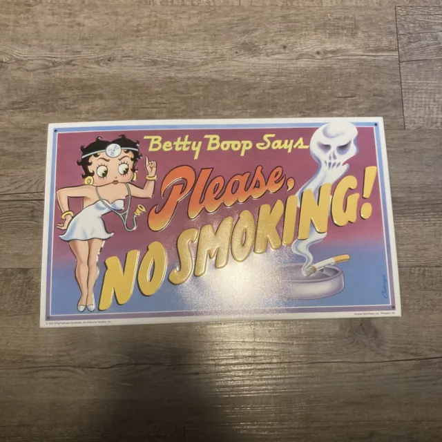 BETTY BOOP PLEASE NO SMOKING SIGN 8.5" x 14.5"  METAL SIGN 1991