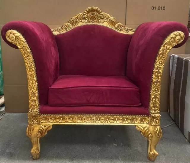 Casa Padrino Barock Lounge Sessel Bordeaux Gold - Handgefertigter Antik Sessel