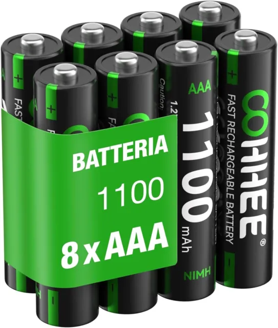 Batterie Ricaricabili 8 X AAA NiMh 1100Mah Ministilo AAA Alta Capacità 1200 Tech