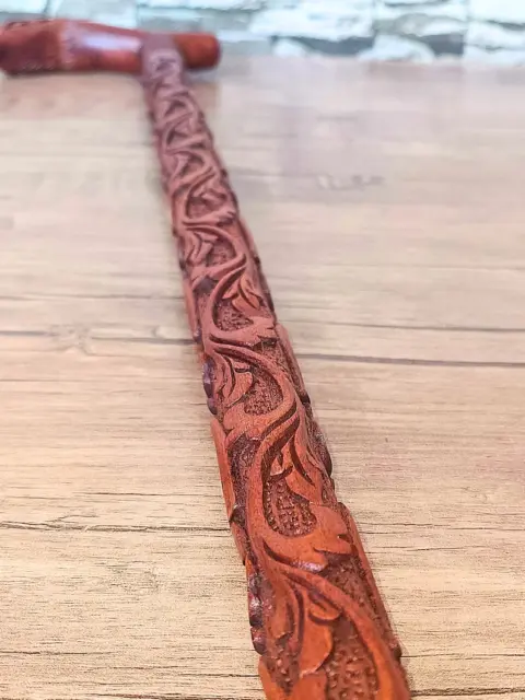 Mahogany Wood Hand Carved Walking Stick