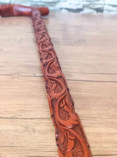 Mahogany Wood Hand Carved Walking Stick
