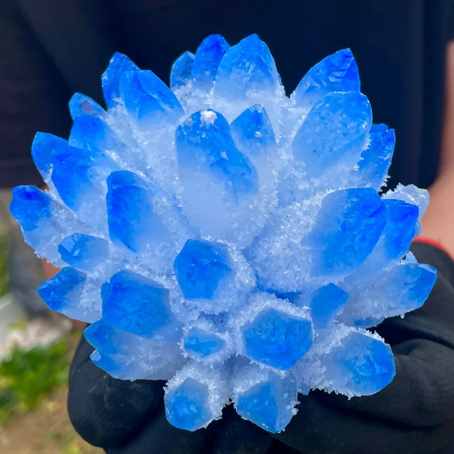 2.02LB New Find sky blue Phantom Quartz Crystal Cluster Mineral Specimen Healing 2