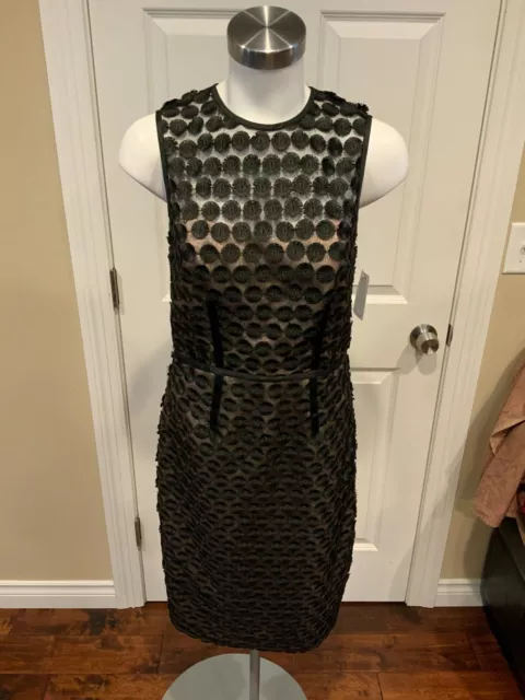 Jill Stuart Shimmering Black Pencil Dress w/ Floral Applique Body, Size 4